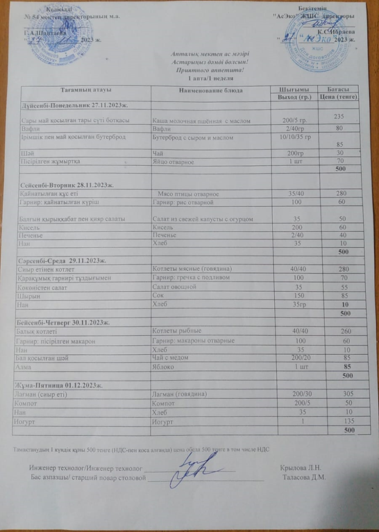 Асхана меню 27.11-08.12 .2023