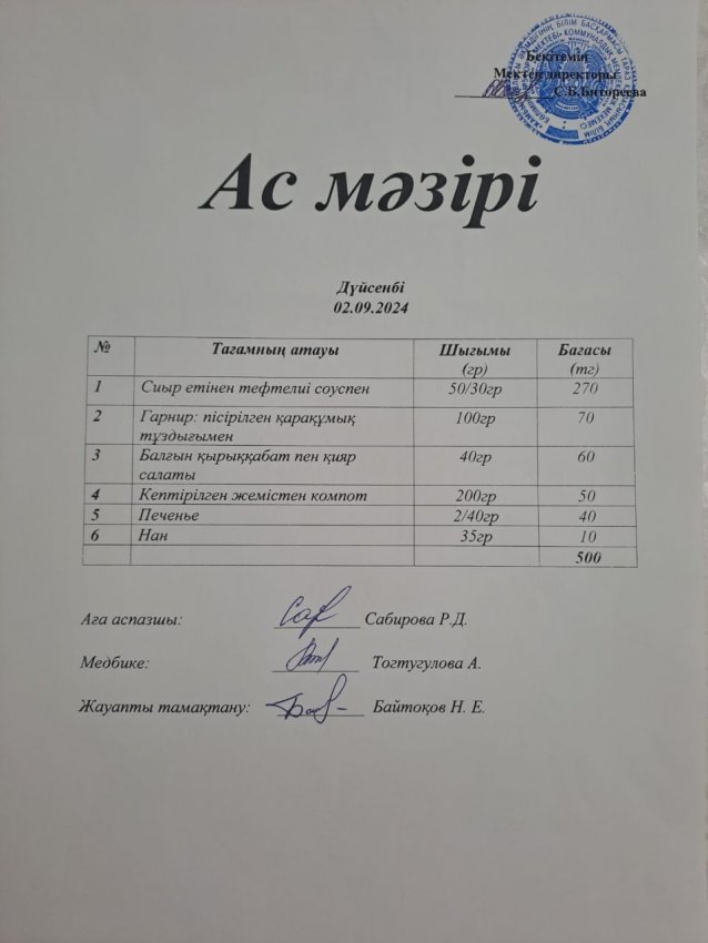 Күнделікті ас мәзірі