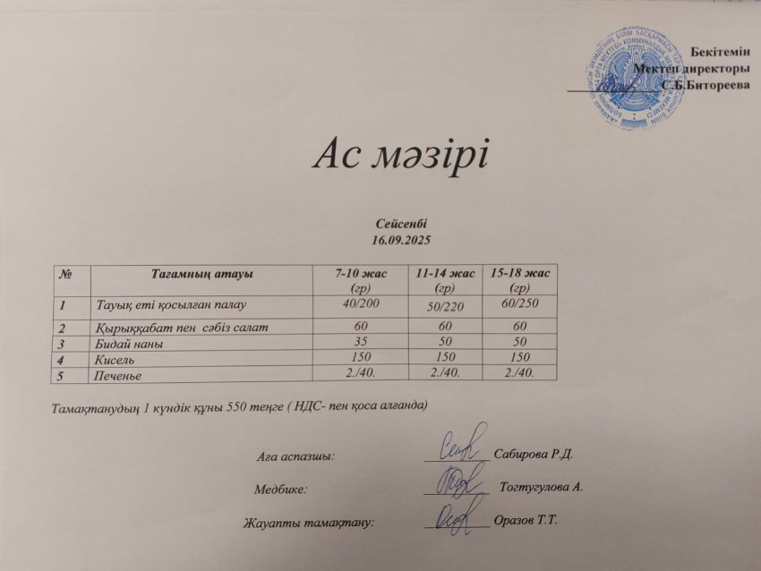 Ас мәзірі 16.09.2025