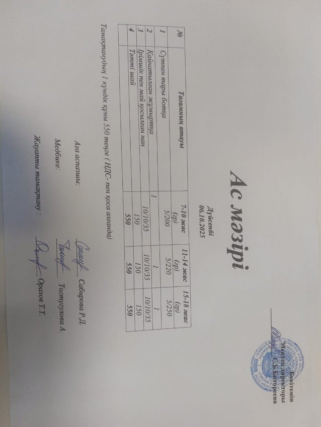 Ас мәзірі 06.10.2025