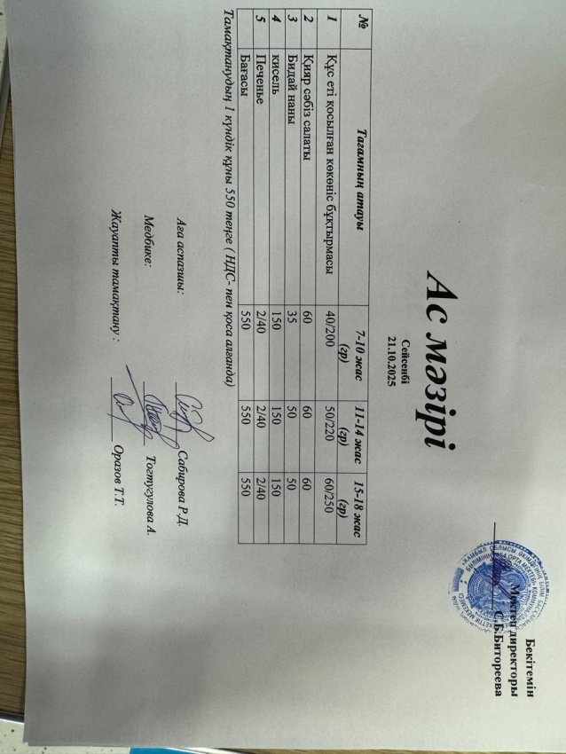 Ас мәзірі 21.10.2025