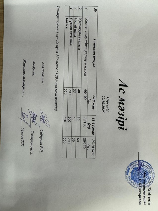 Ас мәзірі 22.10.2025