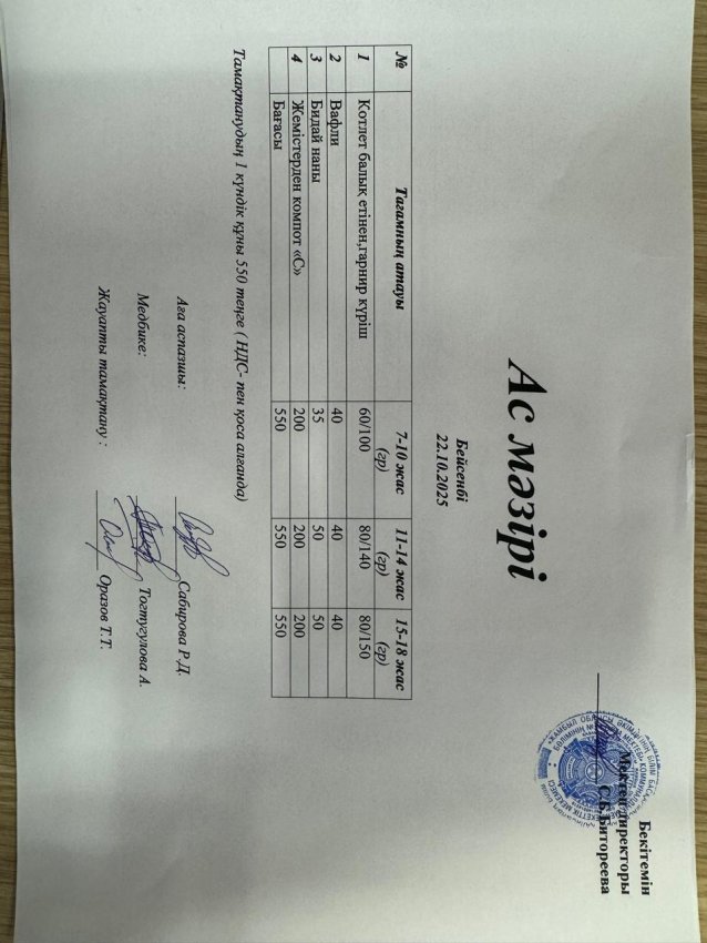 Ас мәзірі 23.10.2025