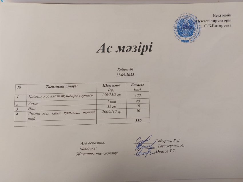 Ас мәзірі 11.09.2025